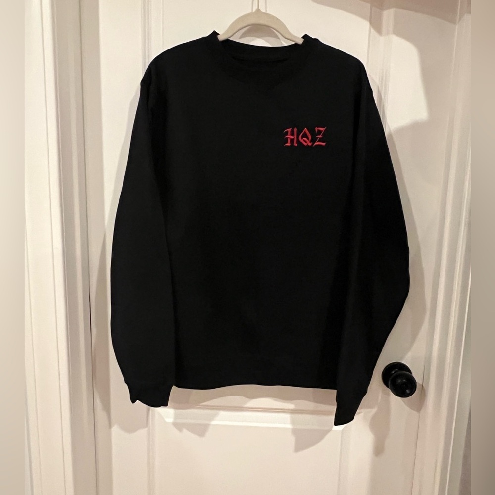 HQZ Men's Black Crewneck Sweater with Red Emblem